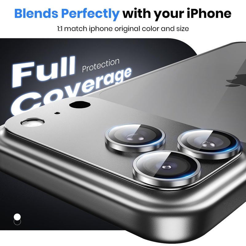 Hoerrye for iPhone 17 Pro Camera Lens Protector - [12FT Shatterproof Military Grade] [Strong Adsorption] Metal Top 9H+ Tempered Glass Camera Screen Full Protective Cover Case Friendly,Silver - Image 3
