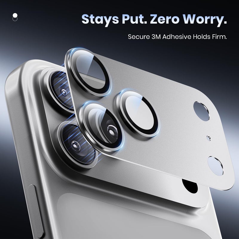 Hoerrye for iPhone 17 Pro Camera Lens Protector - [12FT Shatterproof Military Grade] [Strong Adsorption] Metal Top 9H+ Tempered Glass Camera Screen Full Protective Cover Case Friendly,Silver - Image 5