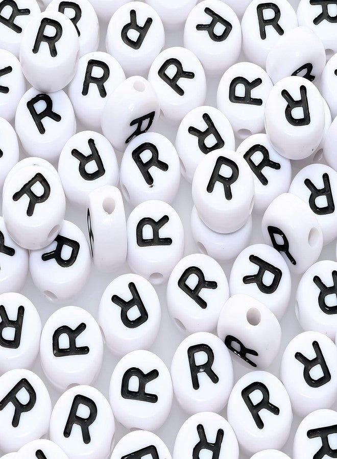 Looconi Amaney Letter Beads R 100pcs 7×4mm White Round Acrylic Black Alphabet for Jewelry Making - Image 1