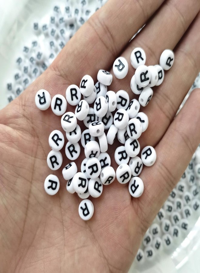 Looconi Amaney Letter Beads R 100pcs 7×4mm White Round Acrylic Black Alphabet for Jewelry Making - Image 2