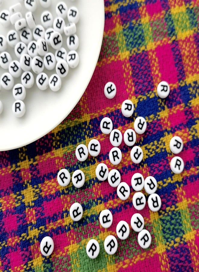 Looconi Amaney Letter Beads R 100pcs 7×4mm White Round Acrylic Black Alphabet for Jewelry Making - Image 3