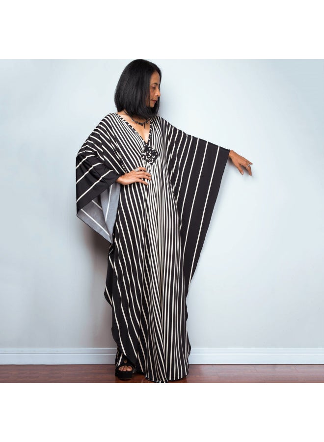 Loquat European And American Plus Long Loose Plus Size Beach Skirt Bikini Outer Wear Swimsuit Blouse Wrap Skirt Veil Sun Protection Clothing-Color:78693-3 Black And White Vertical Bar-  - Image 1