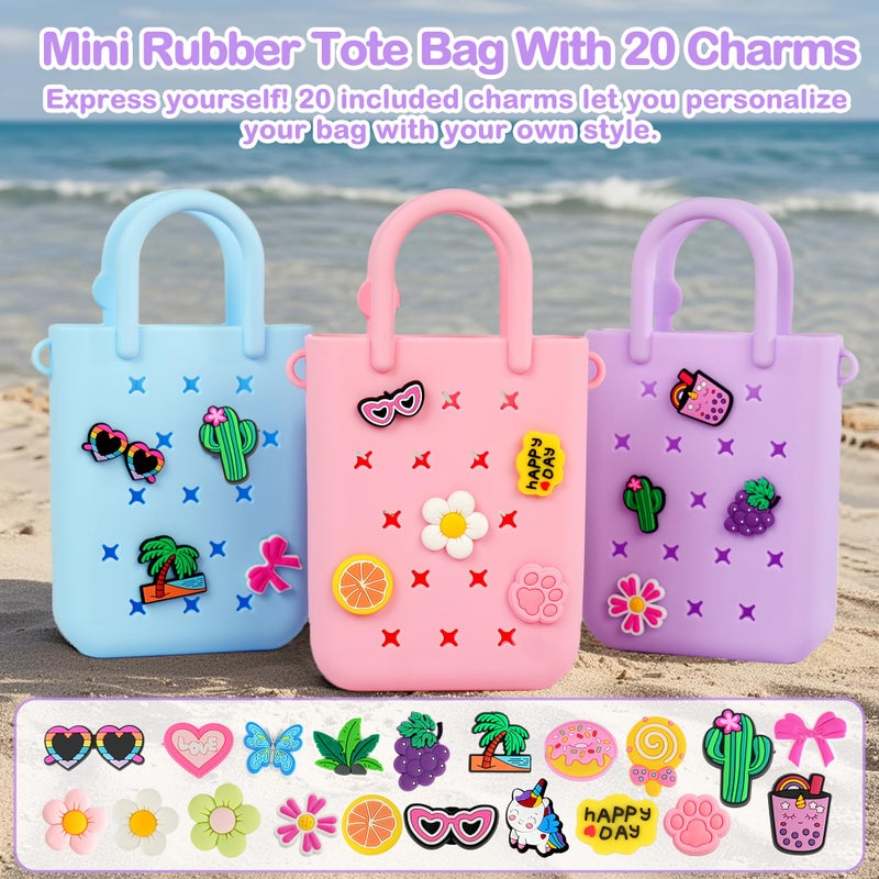 BestStone Silicone Mini Hole Handbag Toddler Purse with 20 Charms, Small Rubber Beach Bag With Adjustable Shoulder Strap, Mini Tote Bags for Little Girls and Woman Birthday Gift(Purple) - Image 5