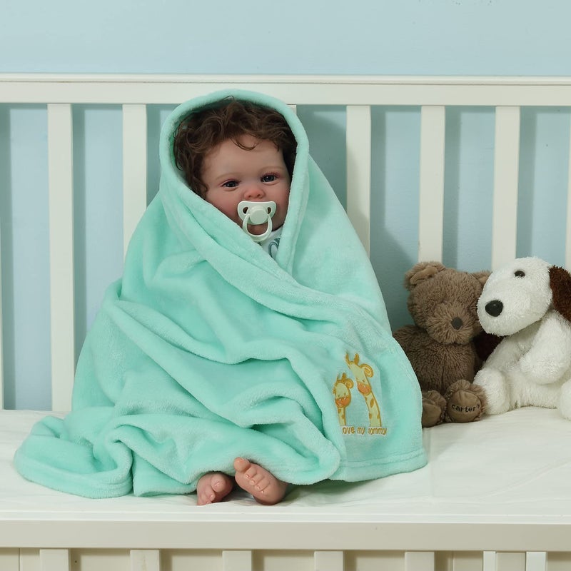CREVENT 30''X40'' Light Cozy Plush Fluffy Warm Fleece Stroller Baby Blanket for Girls Boys Infant Toddler's Crib Cot Stroller - Green Giraffe - Image 3