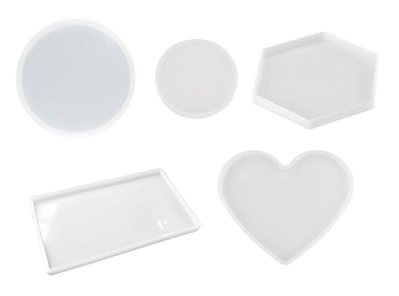 R H lifestyle Creative DIY Multipurpose Transparent Silicone Coaster Mold Circle Heart Rectangle Hexagon (Mix Shape, Pack of 5 Pcs) - Image 1