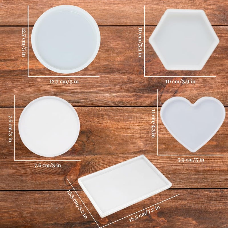 R H lifestyle Creative DIY Multipurpose Transparent Silicone Coaster Mold Circle Heart Rectangle Hexagon (Mix Shape, Pack of 5 Pcs) - Image 3