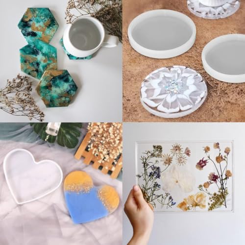 R H lifestyle Creative DIY Multipurpose Transparent Silicone Coaster Mold Circle Heart Rectangle Hexagon (Mix Shape, Pack of 5 Pcs) - Image 5