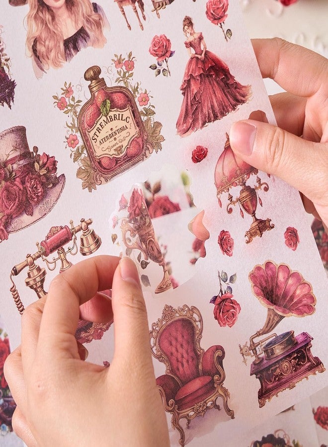 Funspark Vintage Theme Stickers Elegant Victorian Girl Scrapbook Stickers Floral Aesthetic Ephemera for Journals Planners Collage and DIY Crafts Pack of 1 The Glass of Time - Image 3