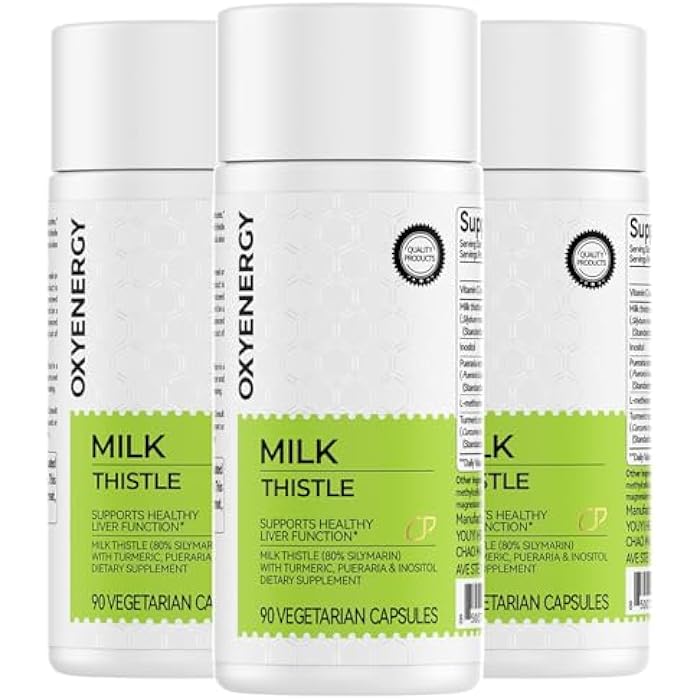 OxyEnergy Silymarin Milk Thistle 300mg Extract with Vitamin C, Inositol & Pueraria, Liver Detox & Repair Support, Antioxidant Support,90 Capsules, Pack of 3 - Image 1