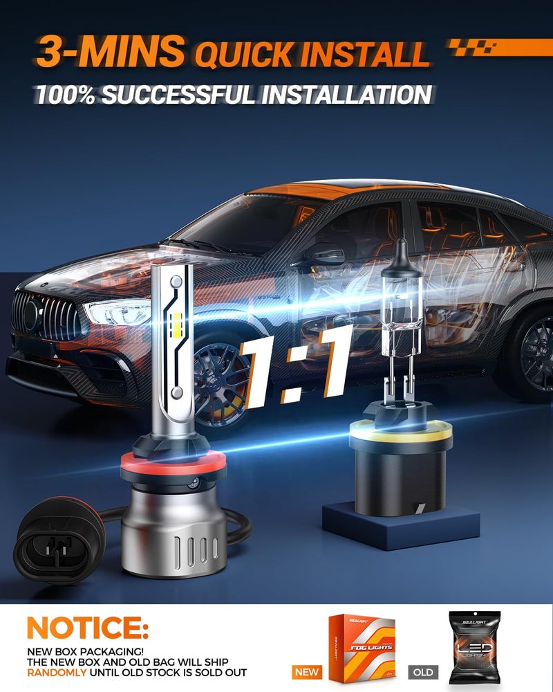 SEALIGHT 880 Fog Light Bulbs, 1:1 Size 885 893 899 880 Fog Lamps Upgrade, 12000 LM 6500 K Cool White Fog Lights or Daytime Running Lamp, Pack of 2 - Image 3