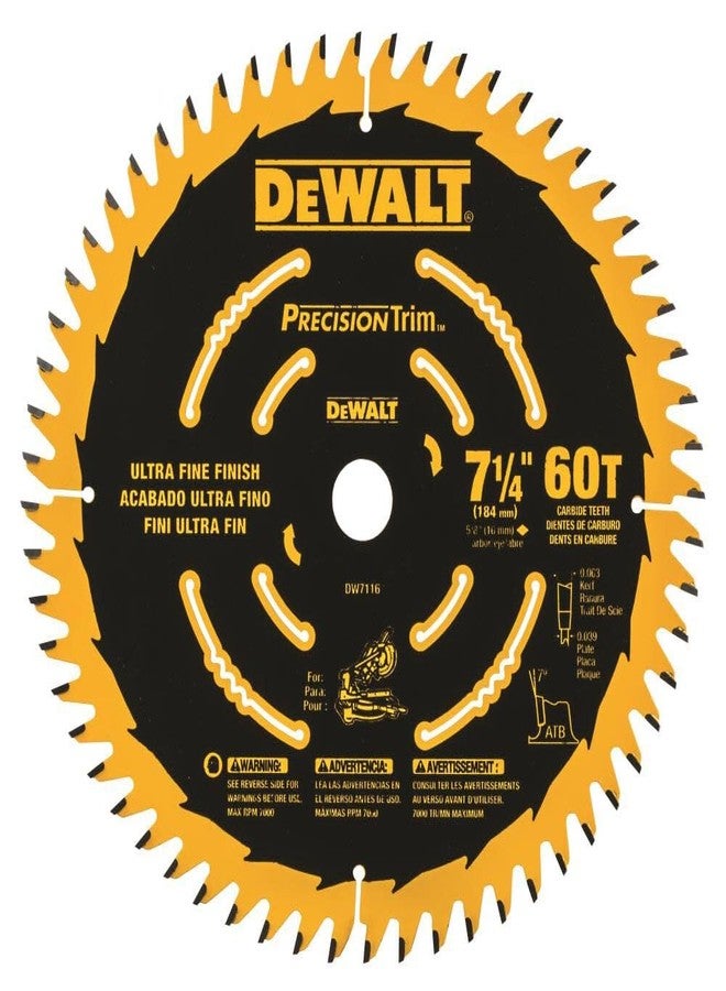 DEWALT DW7116PT DEWALT DW7116PT 60T Precision Trim Miter Saw Blade, 7-1/4" - Image 1
