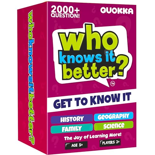 quokka Board Games for Kids 812  Set of 4 Family Card Games for Kids and Adults  Trivia Cards for Family Game Night  Who Knows It Better  2000 Questions History Geography Science  Fun Card Game - Image 1