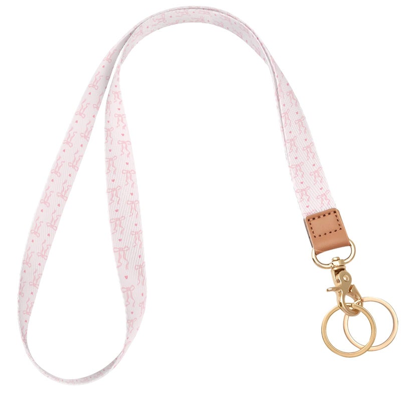 Knagsfa Lanyards for Keys, Neck Lanyards for ID Badges with Metal Hook, Cute Keychain Lanyard for Women, Pink Love Bow - Image 1