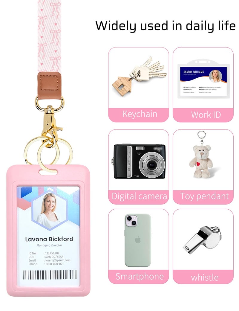 Knagsfa Lanyards for Keys, Neck Lanyards for ID Badges with Metal Hook, Cute Keychain Lanyard for Women, Pink Love Bow - Image 5