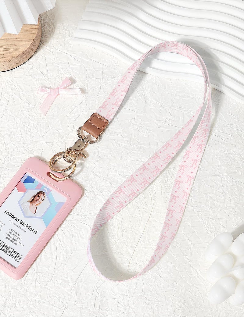 Knagsfa Lanyards for Keys, Neck Lanyards for ID Badges with Metal Hook, Cute Keychain Lanyard for Women, Pink Love Bow - Image 2