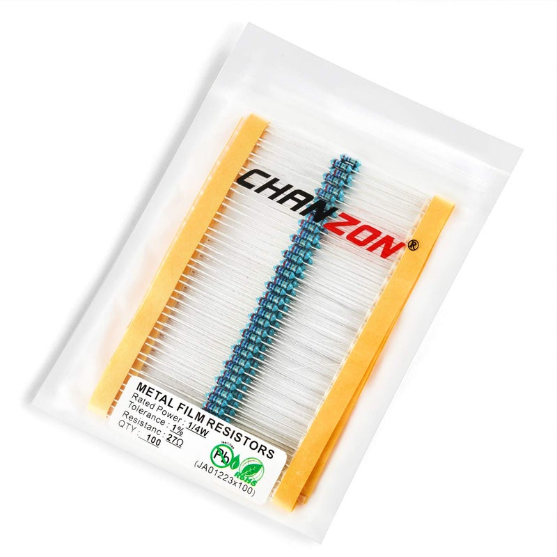 CHANZON 100pcs 1/4W (0.25W) 27 Ω ohm Metal Film Fixed Resistor 0.01 ±1% Tolerance 27R MF Through Hole Resistors Current Limiting Rohs Certificated - Image 3