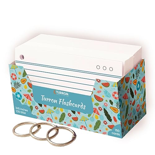 Turron Premium Blank Index Flash Cards | Punched with Binder Rings for Study, Notes & Revision (150, White, 3 x 5 Inch, 1-Side Ruled) - Image 1