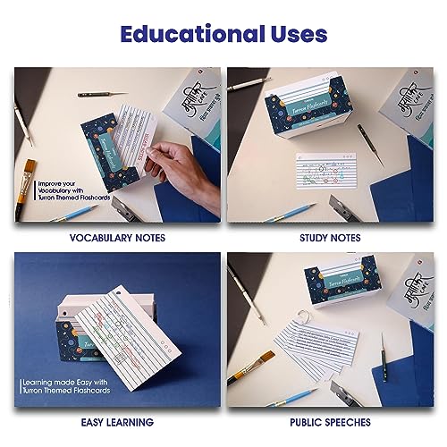 Turron Premium Blank Index Flash Cards | Punched with Binder Rings for Study, Notes & Revision (150, White, 3 x 5 Inch, 1-Side Ruled) - Image 5