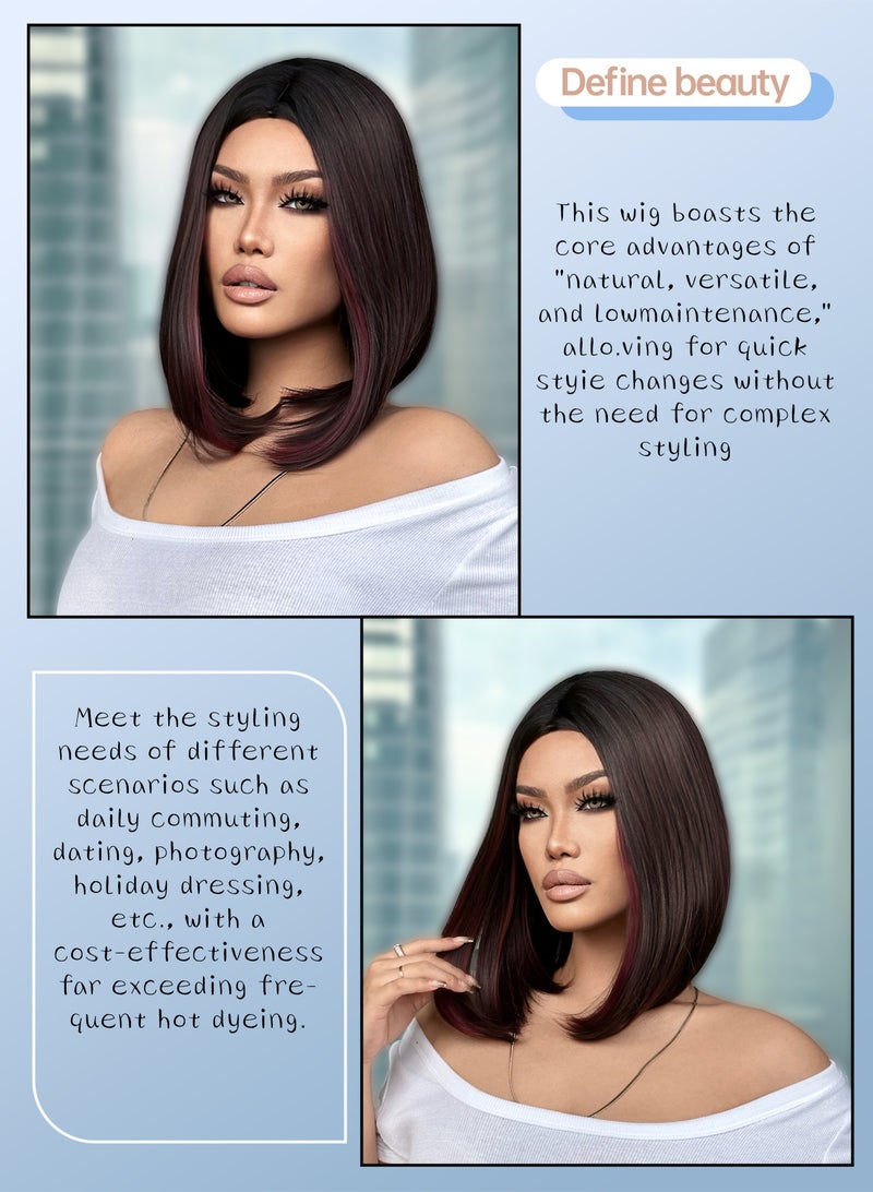 Elegant 18-inch straight short hair wig for women, high-temperature fiber, soft and breathable synthetic hair, natural bangs, rose mesh cap, lightweight and comfortable, easy to care for, suitable for daily wear. - Image 5