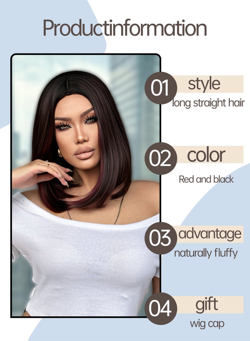 Elegant 18-inch straight short hair wig for women, high-temperature fiber, soft and breathable synthetic hair, natural bangs, rose mesh cap, lightweight and comfortable, easy to care for, suitable for daily wear. - Image 2