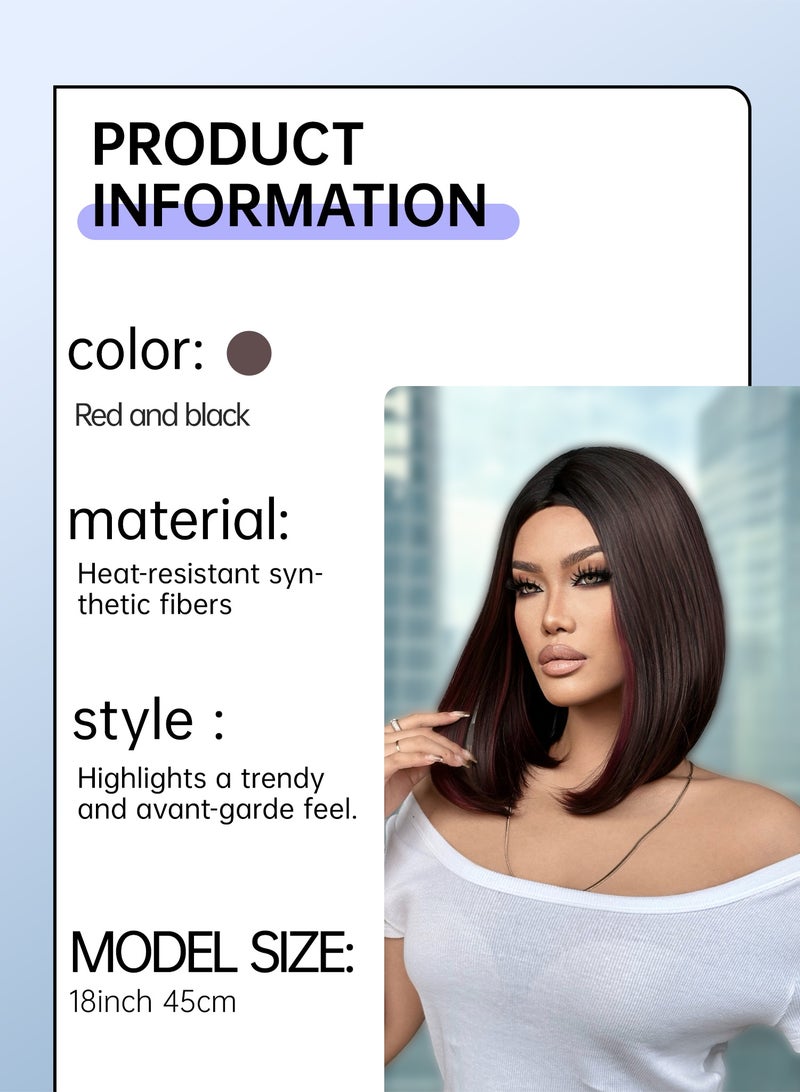Elegant 18-inch straight short hair wig for women, high-temperature fiber, soft and breathable synthetic hair, natural bangs, rose mesh cap, lightweight and comfortable, easy to care for, suitable for daily wear. - Image 4
