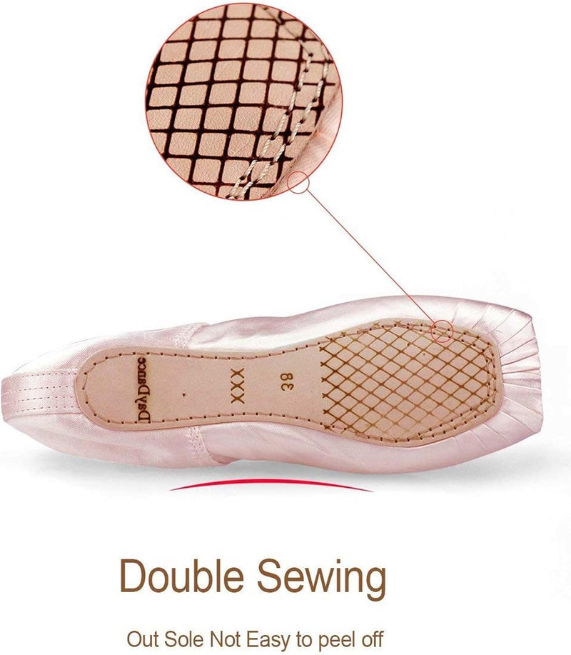 Daydance Ballet Pointe Shoes Girls Women Ribbon Ballerina Shoes with Toe Pads - Image 4
