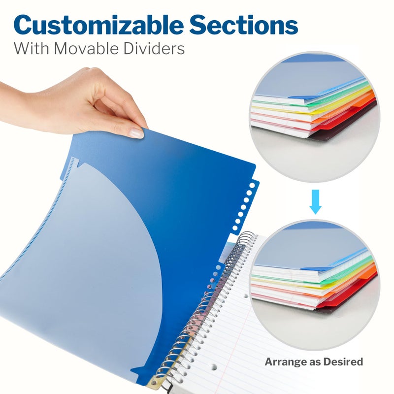 CRANBURY 5-Subject Notebook College Ruled, Movable Pocket Dividers with Tabs, 200 Sheets (400 Pages) 8.5x11 Paper, Colorful Spiral Notebook, Protective Plastic Covers, Multi Subject - Image 3
