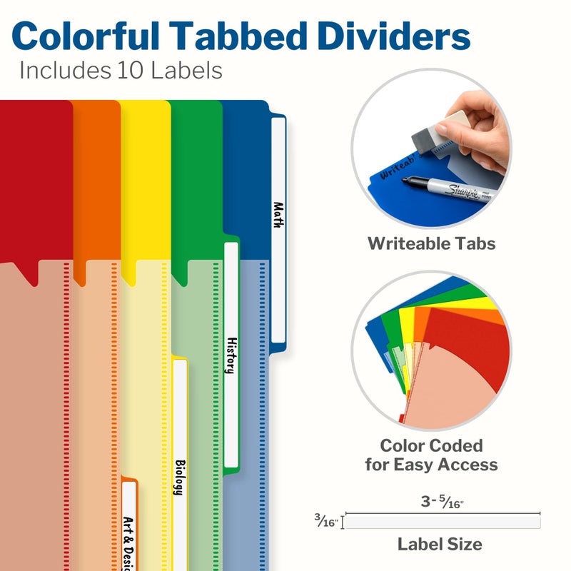 CRANBURY 5-Subject Notebook College Ruled, Movable Pocket Dividers with Tabs, 200 Sheets (400 Pages) 8.5x11 Paper, Colorful Spiral Notebook, Protective Plastic Covers, Multi Subject - Image 5