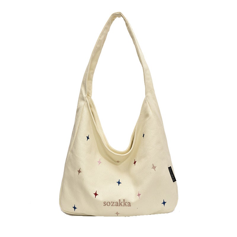 Korean Style Niche Star Embroidered Armpit Bag Simple And Versatile Large Capacity Commuter Canvas Shoulder Bag - Image 2