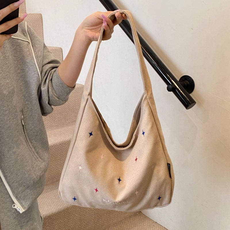 Korean Style Niche Star Embroidered Armpit Bag Simple And Versatile Large Capacity Commuter Canvas Shoulder Bag - Image 1