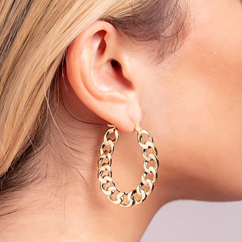 Barzel 18K Gold Plated Link Chain Hoop Earrings for Women 1.5in length 7.8mm wide - Made in Brazil - Image 2