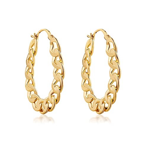 Barzel 18K Gold Plated Link Chain Hoop Earrings for Women 1.5in length 7.8mm wide - Made in Brazil - Image 4