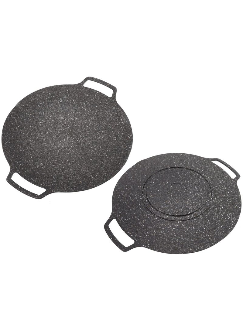 MileMelo 1 Piece Korean Grill Pan, Nonstick Round Griddle Grill Pan for Korean BBQ,Round BBQ Griddle with Handle,Multifunctional Stove Plate for Meats, Pancakes, Ribs 34cm  - Image 1