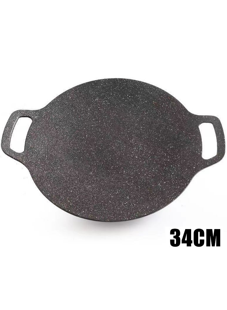 MileMelo 1 Piece Korean Grill Pan, Nonstick Round Griddle Grill Pan for Korean BBQ,Round BBQ Griddle with Handle,Multifunctional Stove Plate for Meats, Pancakes, Ribs 34cm  - Image 2