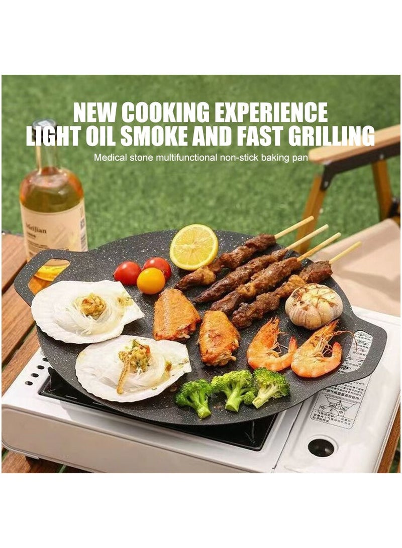 MileMelo 1 Piece Korean Grill Pan, Nonstick Round Griddle Grill Pan for Korean BBQ,Round BBQ Griddle with Handle,Multifunctional Stove Plate for Meats, Pancakes, Ribs 34cm  - Image 3
