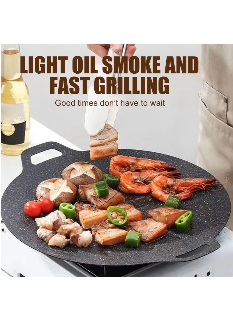 MileMelo 1 Piece Korean Grill Pan, Nonstick Round Griddle Grill Pan for Korean BBQ,Round BBQ Griddle with Handle,Multifunctional Stove Plate for Meats, Pancakes, Ribs 34cm  - Image 4