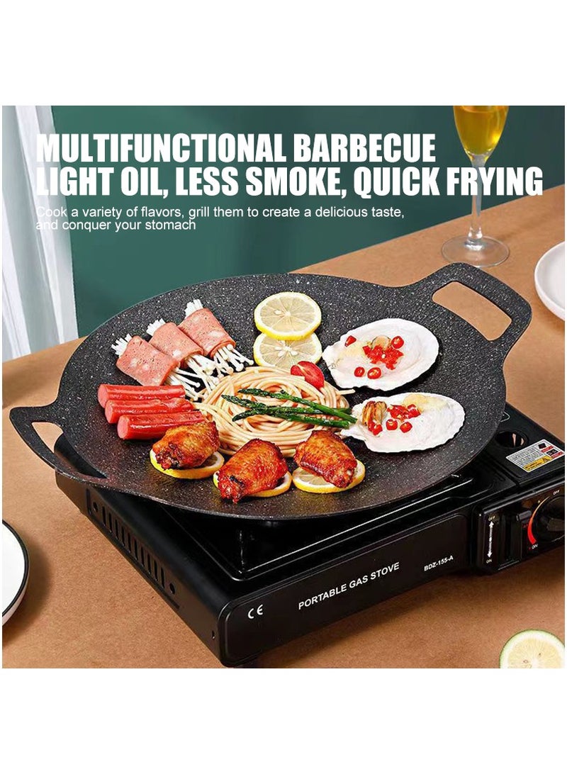 MileMelo 1 Piece Korean Grill Pan, Nonstick Round Griddle Grill Pan for Korean BBQ,Round BBQ Griddle with Handle,Multifunctional Stove Plate for Meats, Pancakes, Ribs 34cm  - Image 5