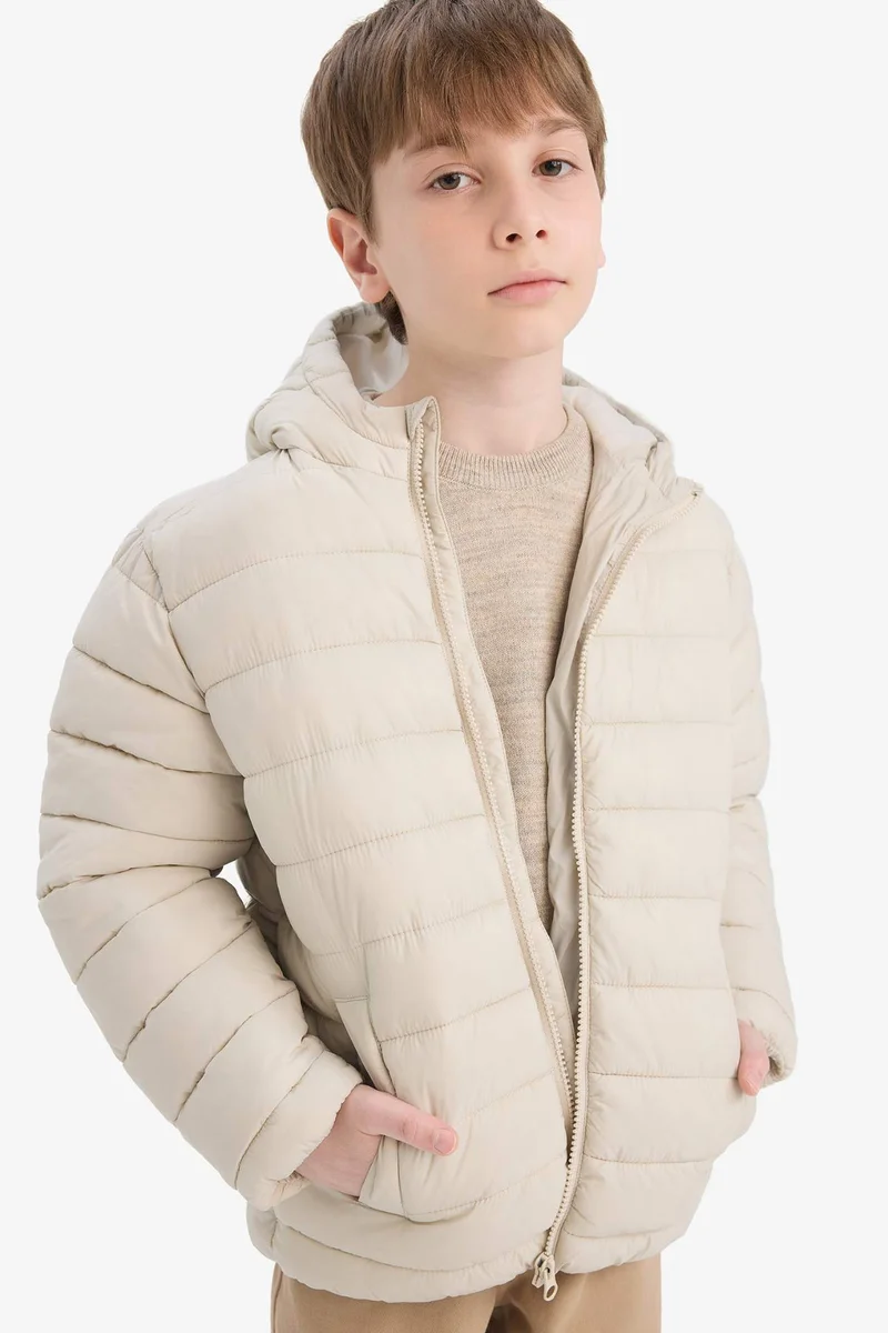 ديفاكتو Boy Hooded Zippered Waterproof Puffer Jacket