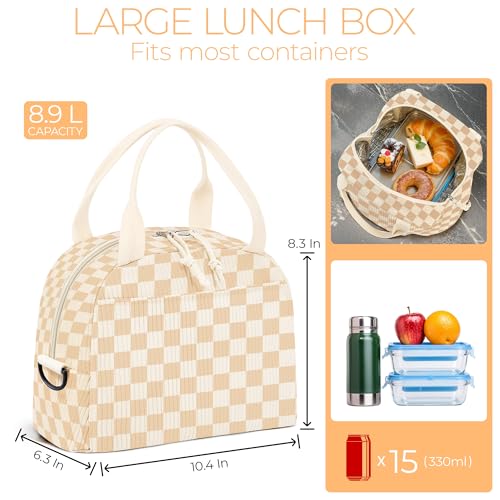 WOBAGMEN Lunch Box for WomenCheckered Lunch Bag Cute Corduroy Insulated Lunch Box With Shoulder Strap for Adult Womens for Work Picnic - Image 3