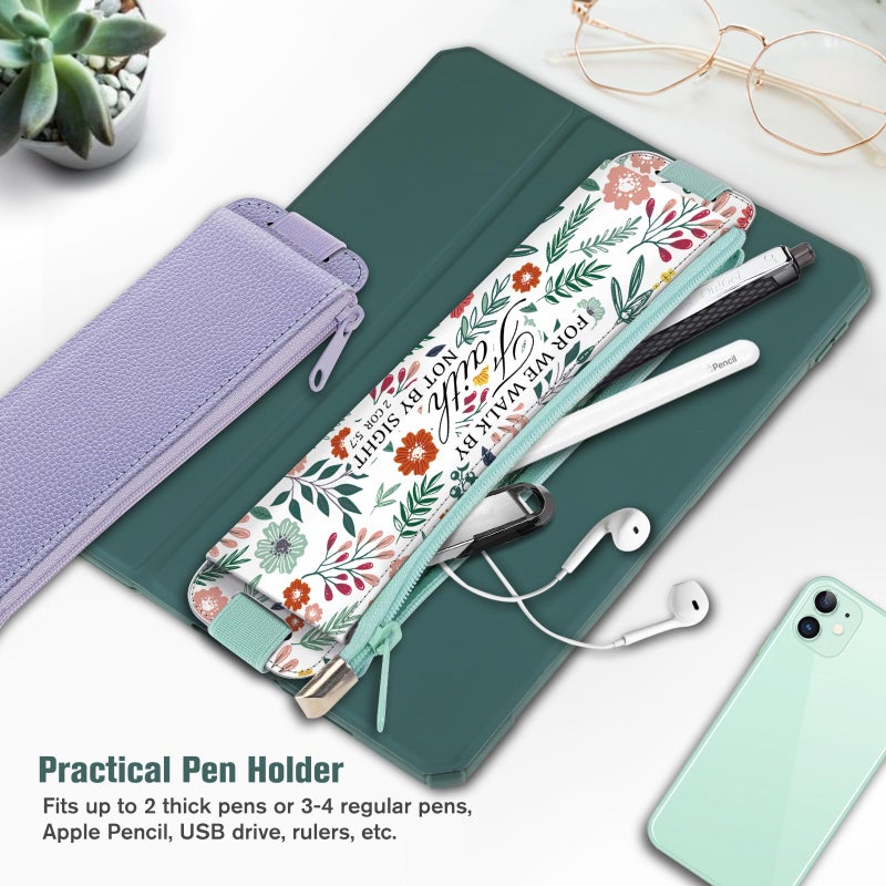 FINPAC 2-Pack Elastic Pen Holder for Notebook, Leather Pen Holder Stationery Zipper Bag for Pencils, Markers, Pen Pouch w/Elastic Band for Bible Journaling, Planners, Tablets, Spring Bloom - Image 3