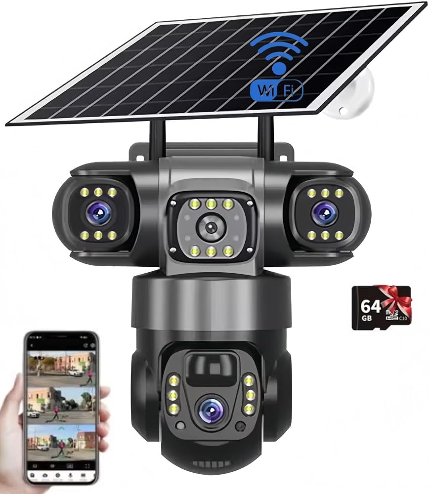 Milatech Milatech Wifi Solar Security Camera Cctv Battery three-eye three-screen Outdoor Home Secu ZBFE2339EBCF2C1B5AC23Z