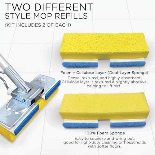 LOLA Squeezematic Butterfly Automatic Sponge Mop, 4 Mop Heads - 2 Foam w/ Cellulose Layer & 2 All Foam, 9" Head w/ Scuff Remover - Image 3