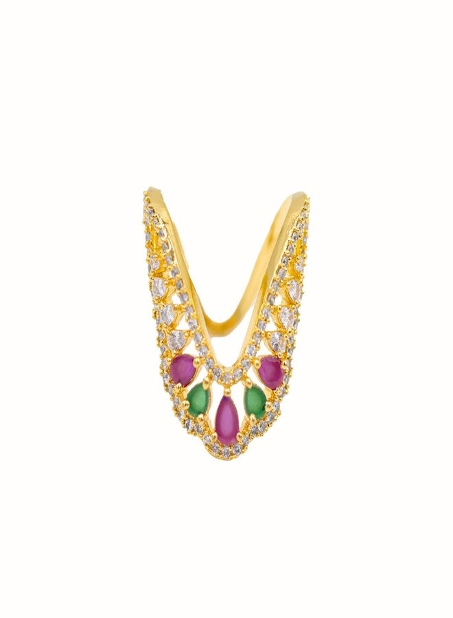ZEELLO Traditional Multicolour CZ Stone Vanki Finger Ring for Women and Girls, Gold Plated Lightweight Trendy Design - Image 1