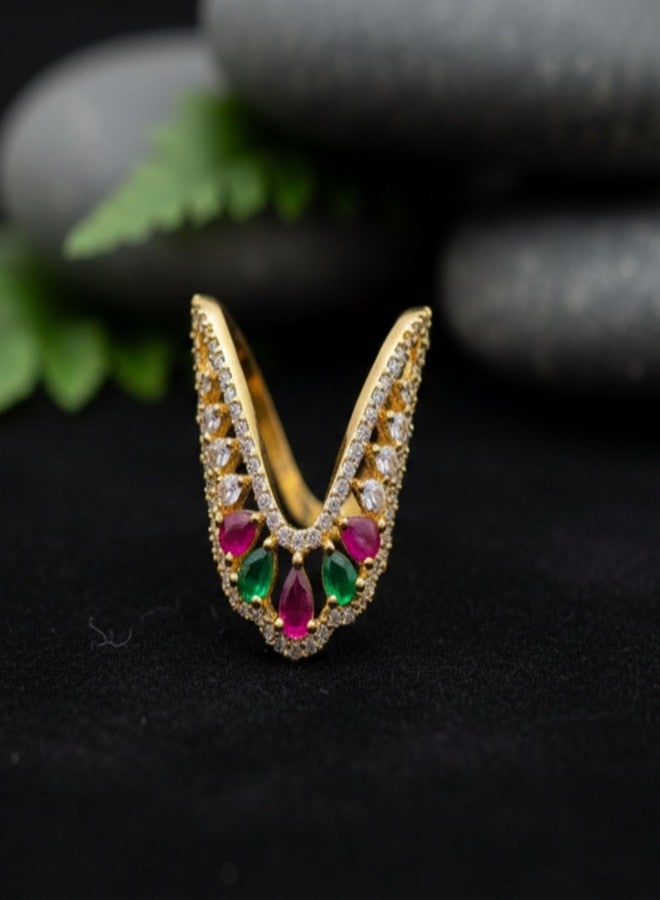 ZEELLO Traditional Multicolour CZ Stone Vanki Finger Ring for Women and Girls, Gold Plated Lightweight Trendy Design - Image 4
