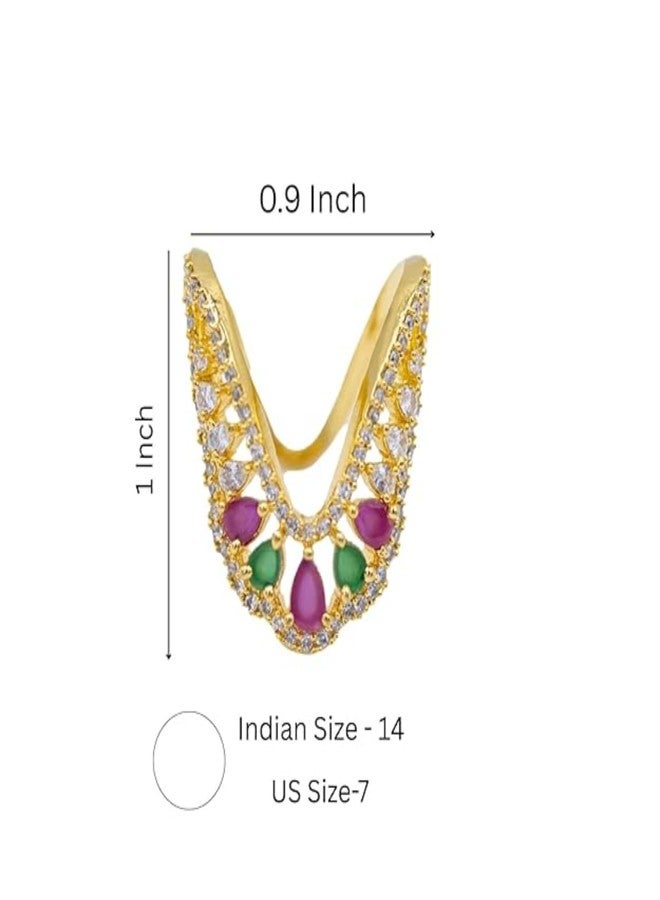 ZEELLO Traditional Multicolour CZ Stone Vanki Finger Ring for Women and Girls, Gold Plated Lightweight Trendy Design - Image 5