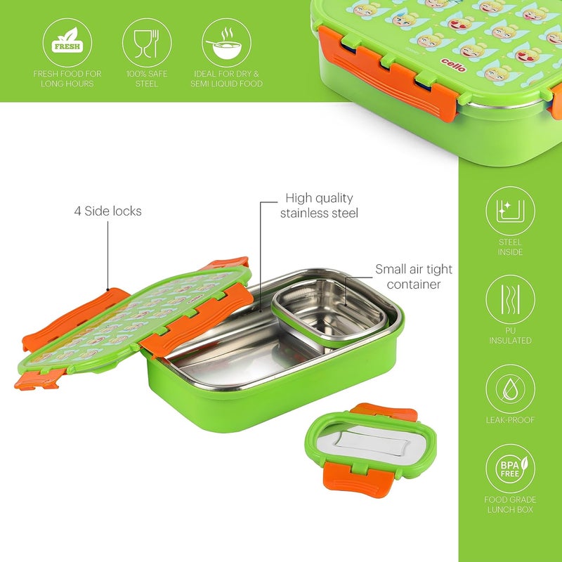 Cello CELLO Fun Food Big | 100% Food Grade | Leak Proof and Break Resistant | 2 Containers Lunch Box, 1024 ml, Green  - Image 2