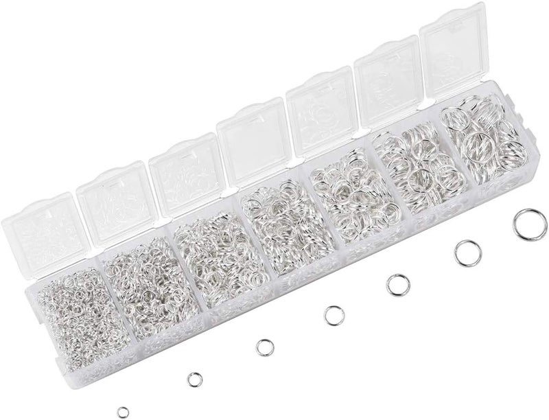 LANBEIDE 2296Pcs Jump Rings Silver Plated Jewelry Connectors Chain Links 3mm 4mm 5mm 6mm 7mm 8mm 10mm Box Set Open Jump Rings for Necklace Repair - Image 1
