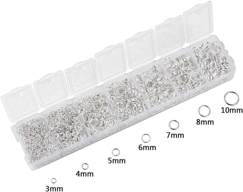 LANBEIDE 2296Pcs Jump Rings Silver Plated Jewelry Connectors Chain Links 3mm 4mm 5mm 6mm 7mm 8mm 10mm Box Set Open Jump Rings for Necklace Repair - Image 2