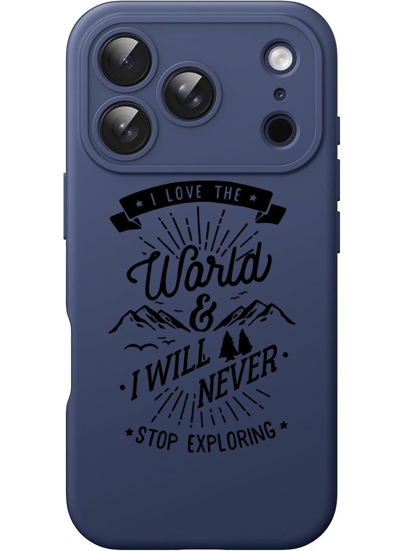 Theodor Protective Slim Fit Case Liquid Silicone Cover with Full Body Protection Anti-Scratch Shockproof Case For Apple iPhone 17 Pro (Blue) I love the world - Image 1