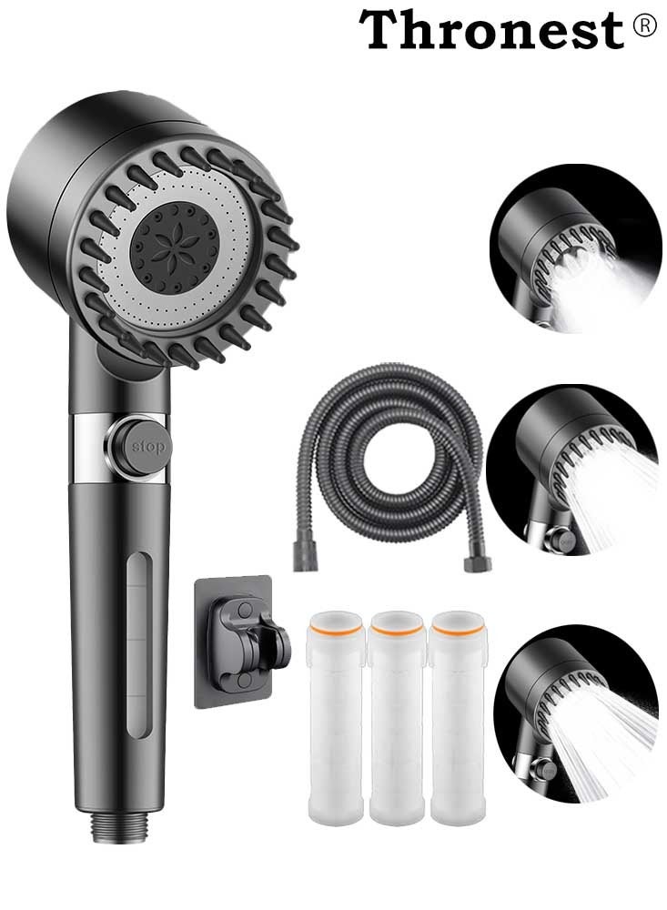 Thronest Pro Shower System | 3-Mode Turbo Booster & Skin Filter | Built-in Spray Gun + 3 Filters + 1.5m Hose +No-Punch Bracket| Family & Pets Spa Kit for Gym/Hotel (Easy Install) | Ultimate Water Saving Master|Grey - Image 1